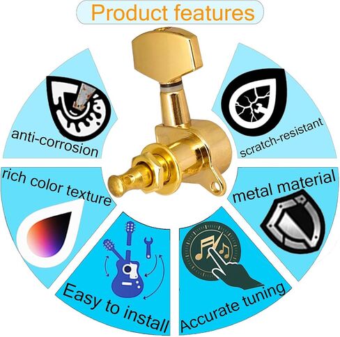 6PCS(3L+3R) Guitar Machine Heads Guitar String Tuning Pegs Machine Head Tuners for electric guitar tuner Acoustic Guitar For replacement and upgrade (black) in Saudi Arabia