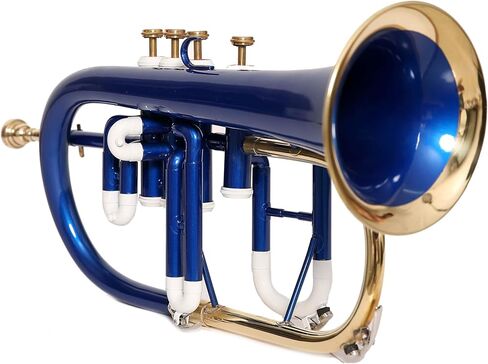 Bb Flugel Horn 4 صمام، مصنوع من النحاس Bb Pitch Tune | مثالية للطلاب والمبتدئين | تتضمن مجموعة الآلات الموسيقية النحاسية الزرقاء ذات 4 صمامات Flugel Horn حافظة صلبة وقطعة فم وقفازات وقماش RUBI HANDICRAFT in Kuwait