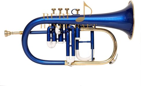 Bb Flugel Horn 4 صمام، مصنوع من النحاس Bb Pitch Tune | مثالية للطلاب والمبتدئين | تتضمن مجموعة الآلات الموسيقية النحاسية الزرقاء ذات 4 صمامات Flugel Horn حافظة صلبة وقطعة فم وقفازات وقماش RUBI HANDICRAFT in Kuwait