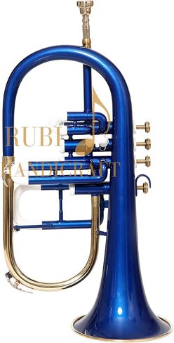 Bb Flugel Horn 4 صمام، مصنوع من النحاس Bb Pitch Tune | مثالية للطلاب والمبتدئين | تتضمن مجموعة الآلات الموسيقية النحاسية الزرقاء ذات 4 صمامات Flugel Horn حافظة صلبة وقطعة فم وقفازات وقماش RUBI HANDICRAFT in Kuwait
