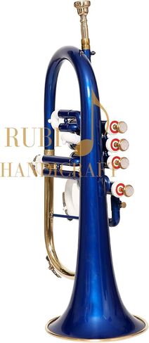 Bb Flugel Horn 4 صمام، مصنوع من النحاس Bb Pitch Tune | مثالية للطلاب والمبتدئين | تتضمن مجموعة الآلات الموسيقية النحاسية الزرقاء ذات 4 صمامات Flugel Horn حافظة صلبة وقطعة فم وقفازات وقماش RUBI HANDICRAFT in Kuwait
