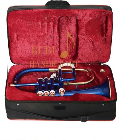 Bb Flugel Horn 4 صمام، مصنوع من النحاس Bb Pitch Tune | مثالية للطلاب والمبتدئين | تتضمن مجموعة الآلات الموسيقية النحاسية الزرقاء ذات 4 صمامات Flugel Horn حافظة صلبة وقطعة فم وقفازات وقماش RUBI HANDICRAFT in Kuwait