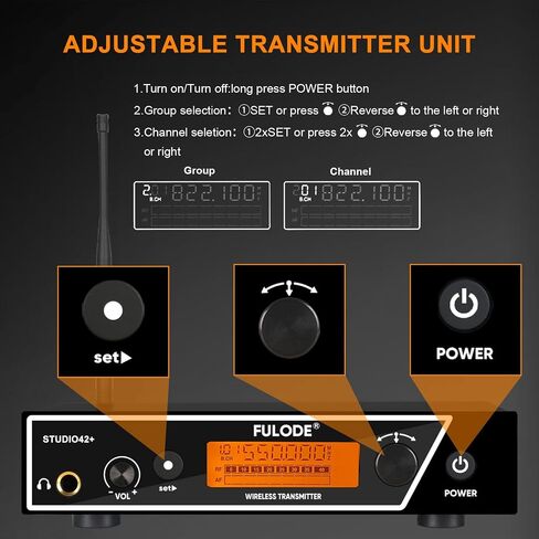 نظام مراقبة الأذن، UHF Mono IEM لاسلكي مع جهاز إرسال معدني على حامل، 4 أجهزة استقبال للجسم وسماعات مراقبة داخل الأذن، 100 تردد، نطاق 262 قدمًا للموسيقيين والمغنيين والمسرح in Kuwait
