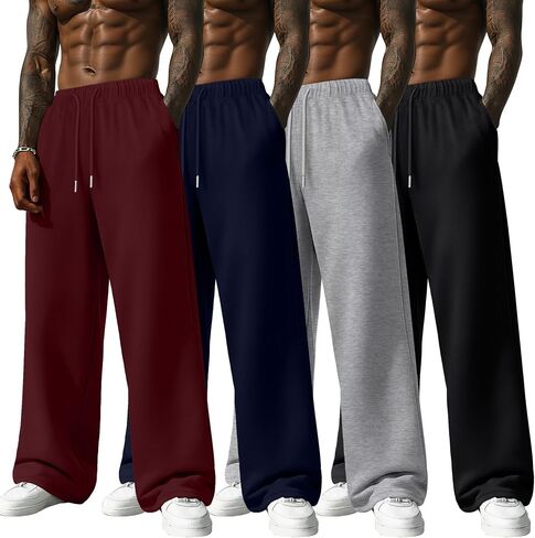 Neer 4 Pack Men's Sweatpants Athletic Wide Leg Drawstring Open Bottom Pants Baggy Joggers Lounge with Pockets Fall in Saudi Arabia