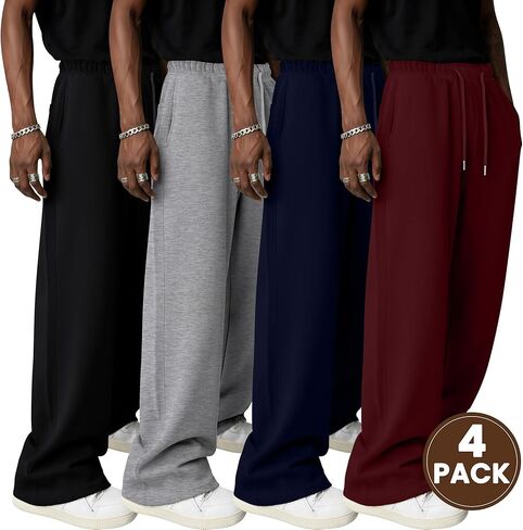 Neer 4 Pack Men's Sweatpants Athletic Wide Leg Drawstring Open Bottom Pants Baggy Joggers Lounge with Pockets Fall in Saudi Arabia