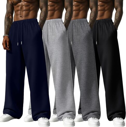 Neer 4 Pack Men's Sweatpants Athletic Wide Leg Drawstring Open Bottom Pants Baggy Joggers Lounge with Pockets Fall in Saudi Arabia