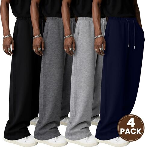 Neer 4 Pack Men's Sweatpants Athletic Wide Leg Drawstring Open Bottom Pants Baggy Joggers Lounge with Pockets Fall in Saudi Arabia