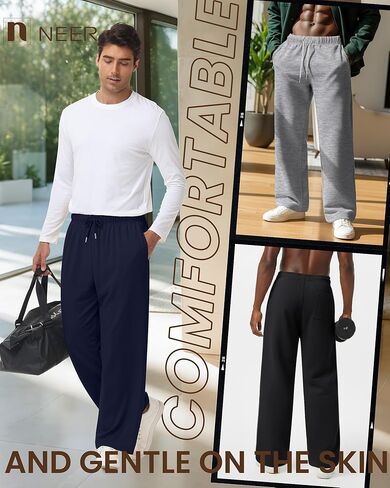 Neer 4 Pack Men's Sweatpants Athletic Wide Leg Drawstring Open Bottom Pants Baggy Joggers Lounge with Pockets Fall in Saudi Arabia