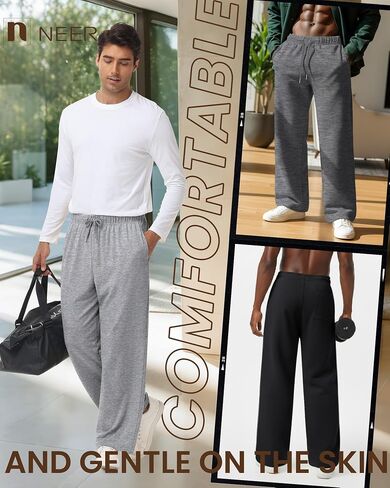 Neer 4 Pack Men's Sweatpants Athletic Wide Leg Drawstring Open Bottom Pants Baggy Joggers Lounge with Pockets Fall in Saudi Arabia