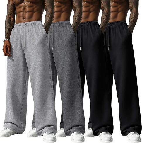 Neer 4 Pack Men's Sweatpants Athletic Wide Leg Drawstring Open Bottom Pants Baggy Joggers Lounge with Pockets Fall in Saudi Arabia
