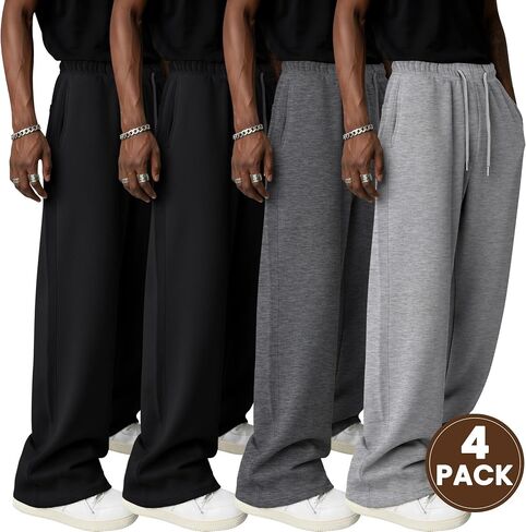 Neer 4 Pack Men's Sweatpants Athletic Wide Leg Drawstring Open Bottom Pants Baggy Joggers Lounge with Pockets Fall in Saudi Arabia