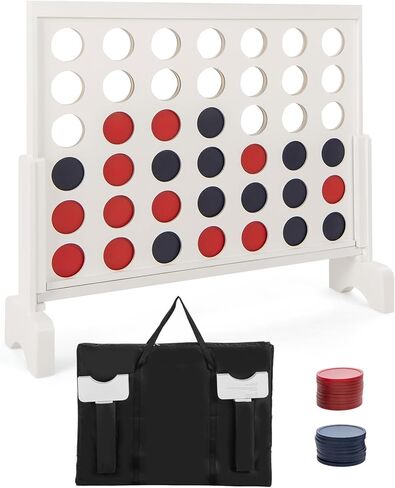 Costzon Giant 4-in-a-Row Game Set, Wooden Jumbo 4-to-Score Game with 42 PCS Chips & 600D Oxford Fabric Carrying Bag, Indoor Outdoor Line-up-4 Game for Kids & Adults, Ideal for Camping (White) in Saudi Arabia
