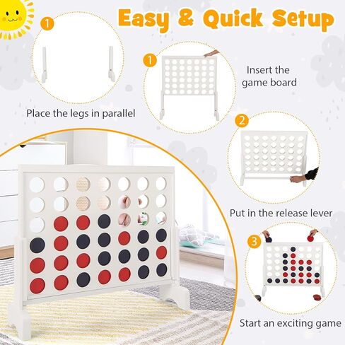 Costzon Giant 4-in-a-Row Game Set, Wooden Jumbo 4-to-Score Game with 42 PCS Chips & 600D Oxford Fabric Carrying Bag, Indoor Outdoor Line-up-4 Game for Kids & Adults, Ideal for Camping (White) in Saudi Arabia