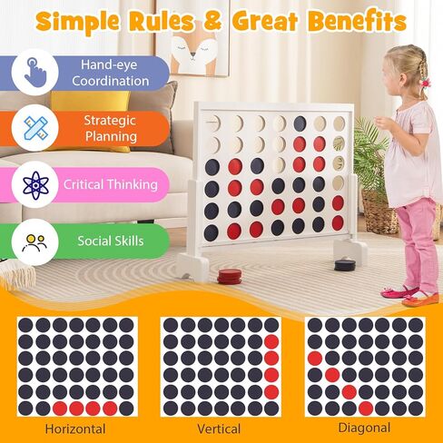 Costzon Giant 4-in-a-Row Game Set, Wooden Jumbo 4-to-Score Game with 42 PCS Chips & 600D Oxford Fabric Carrying Bag, Indoor Outdoor Line-up-4 Game for Kids & Adults, Ideal for Camping (White) in Saudi Arabia