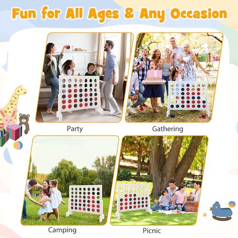 Costzon Giant 4-in-a-Row Game Set, Wooden Jumbo 4-to-Score Game with 42 PCS Chips & 600D Oxford Fabric Carrying Bag, Indoor Outdoor Line-up-4 Game for Kids & Adults, Ideal for Camping (White) in Saudi Arabia