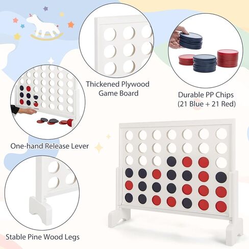 Costzon Giant 4-in-a-Row Game Set, Wooden Jumbo 4-to-Score Game with 42 PCS Chips & 600D Oxford Fabric Carrying Bag, Indoor Outdoor Line-up-4 Game for Kids & Adults, Ideal for Camping (White) in Saudi Arabia