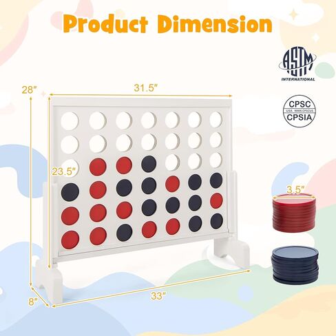 Costzon Giant 4-in-a-Row Game Set, Wooden Jumbo 4-to-Score Game with 42 PCS Chips & 600D Oxford Fabric Carrying Bag, Indoor Outdoor Line-up-4 Game for Kids & Adults, Ideal for Camping (White) in Saudi Arabia