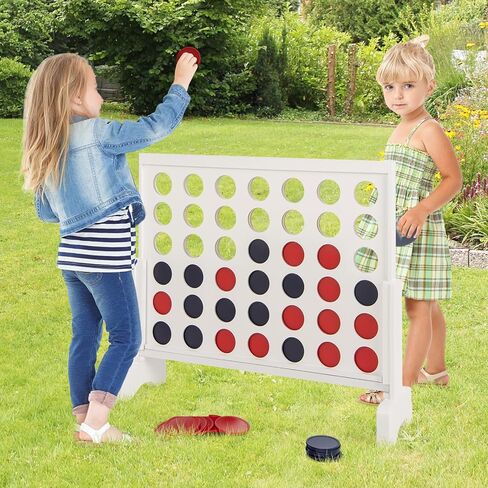 Costzon Giant 4-in-a-Row Game Set, Wooden Jumbo 4-to-Score Game with 42 PCS Chips & 600D Oxford Fabric Carrying Bag, Indoor Outdoor Line-up-4 Game for Kids & Adults, Ideal for Camping (White) in Saudi Arabia