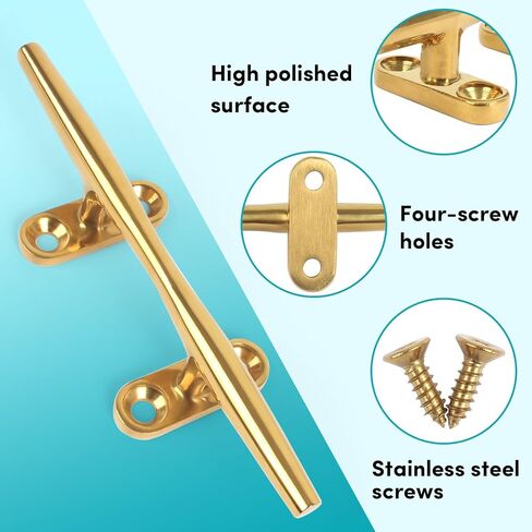 5 Inch 316 Stainless Steel Brass Color Boat Cleats, Open Base Dock Cleats with Fasteners, Boat Dock Cleats Rope Cleat for Boat Docks, Decks or Nautical Decor (4 Pack) in Saudi Arabia