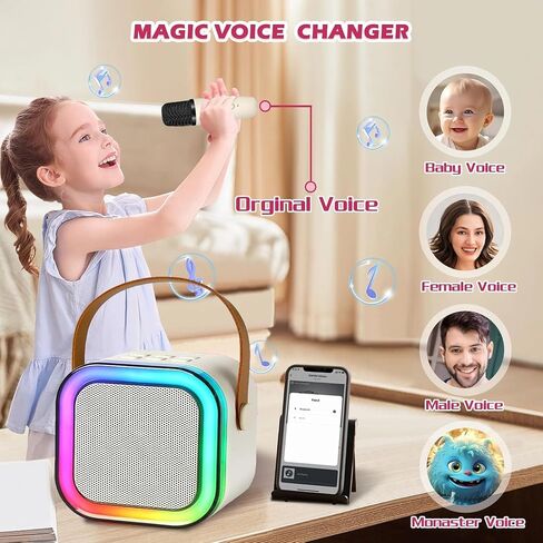 Karaoke Machine for Kids,2025New Mini Portable Karaoke Toys, Karaoke Speaker with 2 Wireless Microphone & Light for Home Party for Adults (Pink-2Mic) in Saudi Arabia