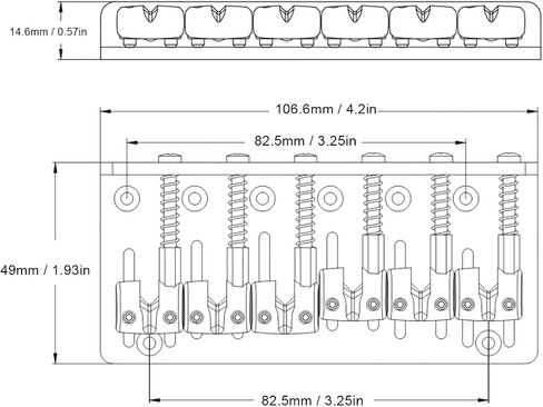 Walfront Electric Bass Bridge Replacement 6 String Bass Bridge Metal Fixed Top Load Tailpiece Hardtail Saddle (Black) in Saudi Arabia