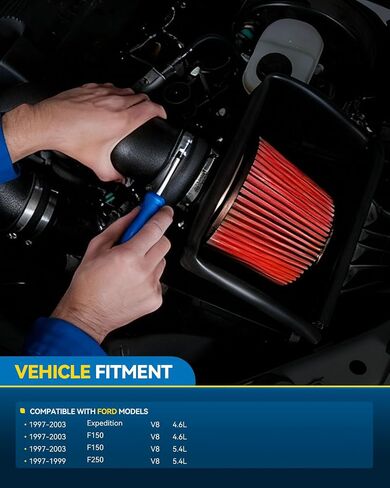PHILTOP Cold Air Intake Kit Compatible With Ford F150 1997-2003 5.4L 4.6L, Expedition 1997-2003 4.6L, F250 1997-1999 5.4L(Red) in Saudi Arabia