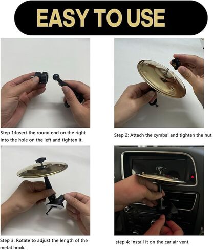 قطعتان من صنج السيارة الذهبية الصغيرة - صنج من الفولاذ المقاوم للصدأ مثبت بفتحات الهواء - ملحق موسيقي ممتع لقارعي الطبول ومحبي الموسيقى - سهل التركيب، لا يتطلب أدوات (ذهبي) in Kuwait