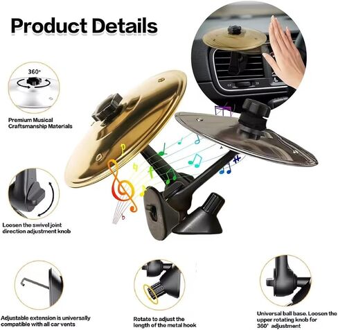 Car Cymbal Air Vent,Car Symbol Drum Air Vent,Mini Drum Crash Cymbal For Car Vent (Gold) in Saudi Arabia