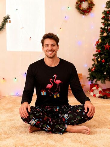RAISEVERN Mens Christmas Pajamas Set Ugly Pjs Pants and Long Sleeve Shirts Xmas Sleepwear with Pockets in Saudi Arabia