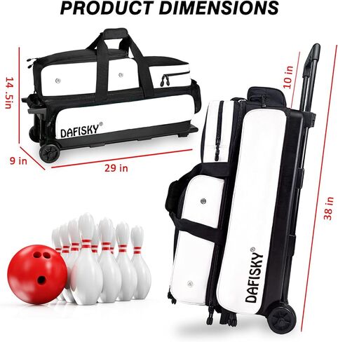 3 أكياس كرات بولينج بعجلات، وحقيبة كرات بولينج 3 بكرات كروية مع جيوب متعددة ومقبض قابل للسحب in Kuwait
