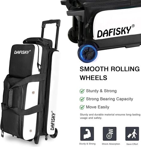 3 أكياس كرات بولينج بعجلات، وحقيبة كرات بولينج 3 بكرات كروية مع جيوب متعددة ومقبض قابل للسحب in Kuwait