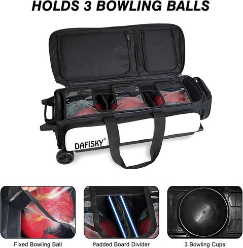 3 أكياس كرات بولينج بعجلات، وحقيبة كرات بولينج 3 بكرات كروية مع جيوب متعددة ومقبض قابل للسحب in Kuwait