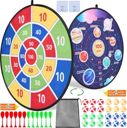 لوح رمي السهام كبير مقاس 29 بوصة للأطفال، مع 24 كرة لاصقة + 12 سهمًا لاصقًا، ألعاب لعب ممتعة للحفلات الداخلية/الرياضية الخارجية، عيد ميلاد لـ 3 4 5 6 7 8 9 10 11 12 عامًا للأولاد والبنات in Kuwait