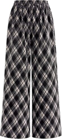 PRETTYGARDEN Casual Women's Pants 2025 Elastic Waist Palazzo Long Stretchy Wide Leg Trousers Knit Fall Outfits with Pockets in Saudi Arabia