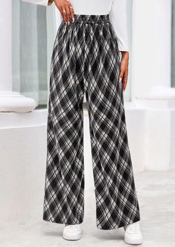 PRETTYGARDEN Casual Women's Pants 2025 Elastic Waist Palazzo Long Stretchy Wide Leg Trousers Knit Fall Outfits with Pockets in Saudi Arabia