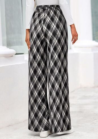 PRETTYGARDEN Casual Women's Pants 2025 Elastic Waist Palazzo Long Stretchy Wide Leg Trousers Knit Fall Outfits with Pockets in Saudi Arabia