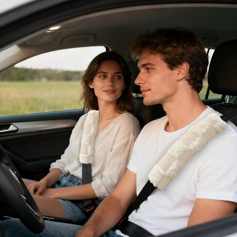 2PCS Black and White Checkered Fuzzy Soft Auto Rubber Seat Belt Cover Seatbelt Shoulder Pad for A More Comfortable Driving, Suitable for Car Interior Accessorie in Kuwait