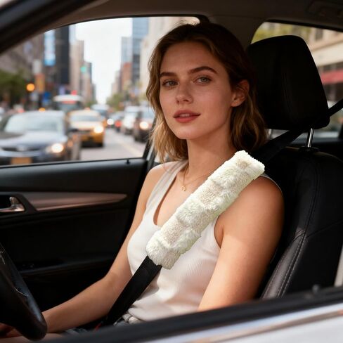 2PCS Black and White Checkered Fuzzy Soft Auto Rubber Seat Belt Cover Seatbelt Shoulder Pad for A More Comfortable Driving, Suitable for Car Interior Accessorie in Kuwait