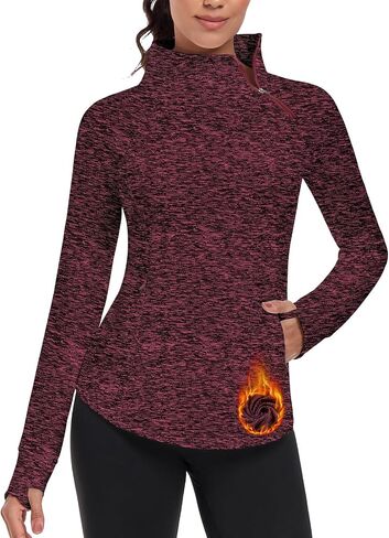 WOWENY Women's Fleece Sweatshirts Zip Mock Neck Long Sleeve Sweatshirt Ski Hiking Pullover Thermal Jacket with Thumb Hole in Saudi Arabia