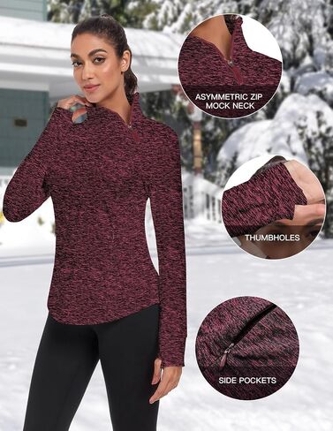 WOWENY Women's Fleece Sweatshirts Zip Mock Neck Long Sleeve Sweatshirt Ski Hiking Pullover Thermal Jacket with Thumb Hole in Saudi Arabia