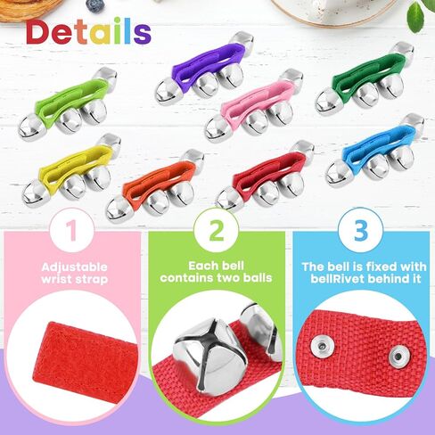 NACHLYNN 8 Pcs Christmas Wrist Bells Bracelet Sleigh Jingle Bells Suitable for Party Musical Instrument Birthday Favors (Assorted Colors) in Saudi Arabia