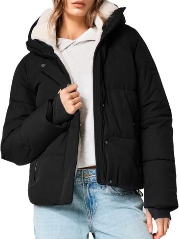 Yimoon Women's Sherpa Lined Fleece Puffer Jacket Long Sleeve Hooded Quilted Jacket Winter Warm Outwear in Saudi Arabia
