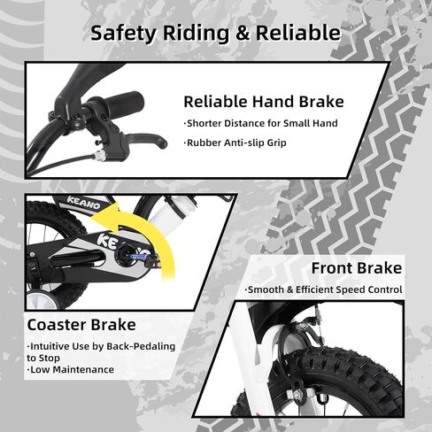 دراجة كيانو موتوكروس للأطفال للأولاد والبنات من عمر 3 إلى 7 سنوات، دراجات مقاس 12 و16 بوصة مع عجلات تدريب ولوحة أرقام، دراجات أطفال باللون الأسود in Kuwait