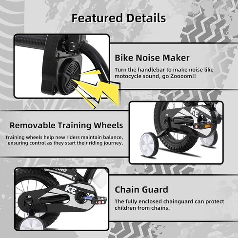 دراجة كيانو موتوكروس للأطفال للأولاد والبنات من عمر 3 إلى 7 سنوات، دراجات مقاس 12 و16 بوصة مع عجلات تدريب ولوحة أرقام، دراجات أطفال باللون الأسود in Kuwait