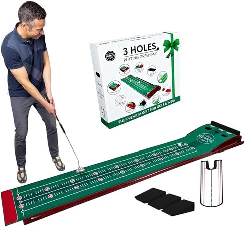 Indoor Putting Green- 10 ft. 3 Holes Professional Golf Mat with Auto Ball Return, Non-Slip Base,Mirror and 4 Slopes. for Home, Office, or Backyard – Golf Gift Training Aid for Beginners and Adults in Saudi Arabia