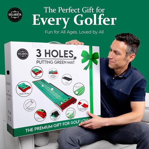 Indoor Putting Green- 10 ft. 3 Holes Professional Golf Mat with Auto Ball Return, Non-Slip Base,Mirror and 4 Slopes. for Home, Office, or Backyard – Golf Gift Training Aid for Beginners and Adults in Saudi Arabia