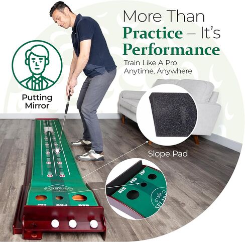 Indoor Putting Green- 10 ft. 3 Holes Professional Golf Mat with Auto Ball Return, Non-Slip Base,Mirror and 4 Slopes. for Home, Office, or Backyard – Golf Gift Training Aid for Beginners and Adults in Saudi Arabia