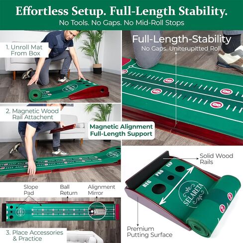 Indoor Putting Green- 10 ft. 3 Holes Professional Golf Mat with Auto Ball Return, Non-Slip Base,Mirror and 4 Slopes. for Home, Office, or Backyard – Golf Gift Training Aid for Beginners and Adults in Saudi Arabia