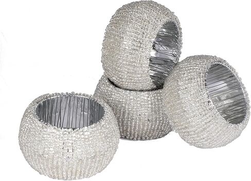 Goroly Home Home Handmade Multi Sequin Beaded Beded Rings Set ، حلقات منديل مثالية لعيد الميلاد ، عيد الشكر ، الأحداث ، التجمعات العائلية ، الاستخدام اليومي - قم بتعيين طاولتك بأسلوب - 4 حزمة Teal Multi in Kuwait