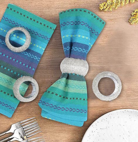 Goroly Home Home Handmade Multi Sequin Beaded Beded Rings Set ، حلقات منديل مثالية لعيد الميلاد ، عيد الشكر ، الأحداث ، التجمعات العائلية ، الاستخدام اليومي - قم بتعيين طاولتك بأسلوب - 4 حزمة Teal Multi in Kuwait